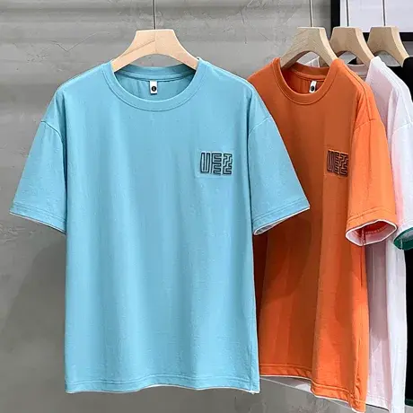 假两件男士短袖t恤潮牌夏季简约印花宽松男生白色潮流衣服体恤衫商品大图