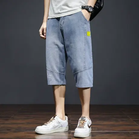 贝勒犀牛夏季七分牛仔裤男短裤简约宽松透气弹力潮裤子日系哈伦风图片