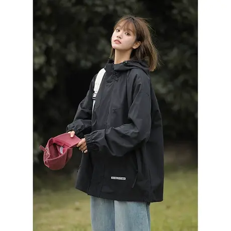 冲锋衣男外套男春秋季美式复古大码宽松山系户外高街连帽工装夹克商品大图