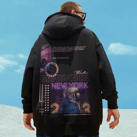 2023秋冬季新款卫衣男潮ins连帽潮牌宽松加大码男装加绒加厚外套图片