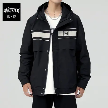 伟臣秋冬新品大码潮牌男装夹克男胖子加肥加大宽松连帽休闲外套男商品大图