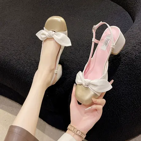 仙女风粗跟包头凉鞋女夏季2023年新款配裙子玛丽珍鞋女鞋高跟鞋子商品大图