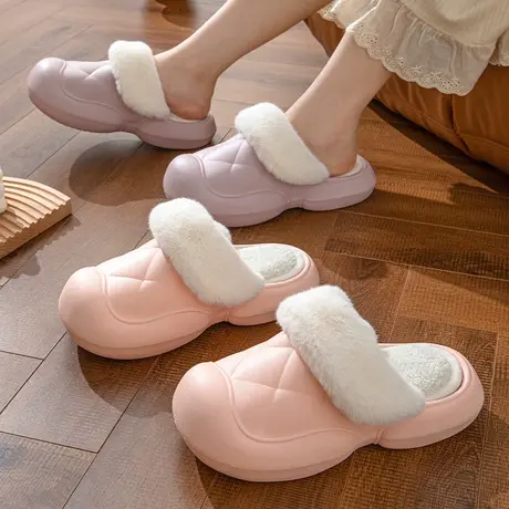 厚底防滑包头毛毛拖鞋女士外穿2023秋冬季新款室内保暖防水棉拖鞋商品大图