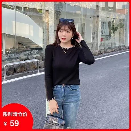 【清仓】针织打底衫女款2024年新款宽松大码显瘦胖MM套头长袖上衣商品大图