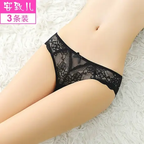 性感蕾丝边网纱内裤女士薄款低腰无痕透气纯棉面料裆黑色三角裤商品大图