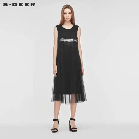 sdeer 圣迪奥女装字母印胶网纱吊带两件套无袖连衣裙S19281278图片