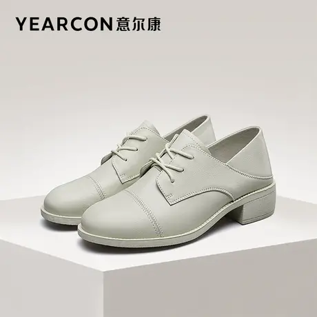 意尔康女鞋春秋季粗跟真皮女士皮鞋深口职业工作鞋英伦风单鞋通勤商品大图