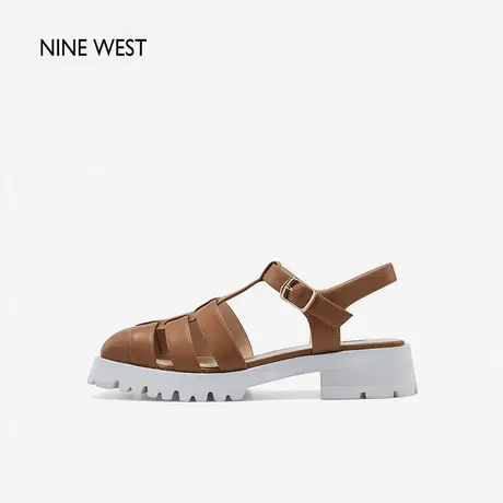 Nine West/玖熙百搭复古镂空凉鞋夏新款罗马风休闲丁字带软底女鞋商品大图