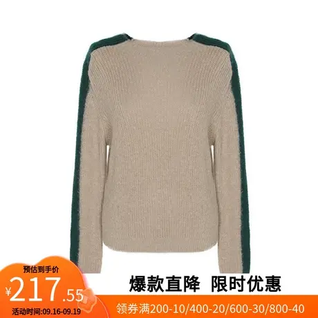 【艾格】简约宽松针织衫2023春季新款女气质圆领个性撞色学院风商品大图