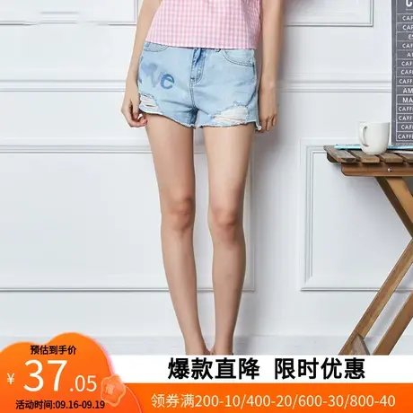 【断码S】艾格夏季女装时尚百搭休闲个性潮搭舒适直筒牛仔短裤Z20商品大图