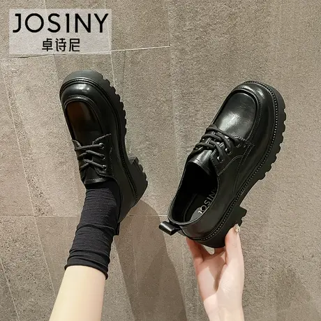 卓诗尼小皮鞋女2023秋季新款复古英伦风一脚蹬乐福鞋系带jk休闲鞋商品大图