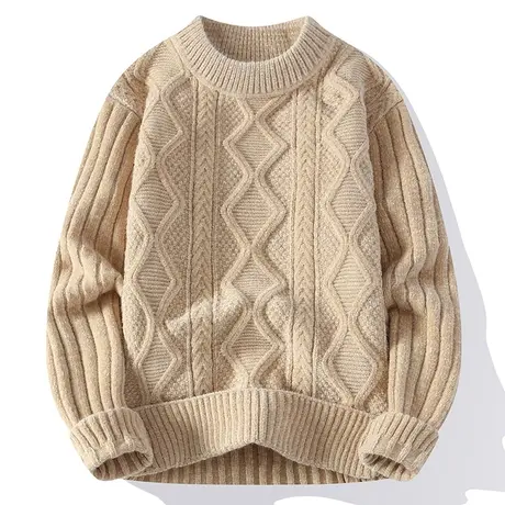 提花毛衣男士秋冬季潮牌宽松休闲针织衫男圆领青少年帅气毛衫外套商品大图