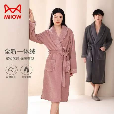 猫人情侣睡衣男士秋冬新款珊瑚绒睡袍双面加厚家居服开衫套装女款商品大图