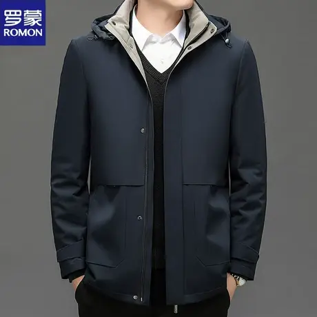 罗蒙男士羽绒服中青年鹅绒可脱卸内胆商务休闲加厚保暖连帽外套商品大图