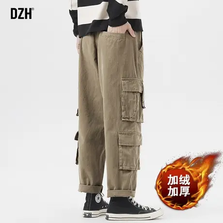 男士卡其色直筒裤男冬季加绒大码工装裤休闲裤子2023新款加厚长裤商品大图