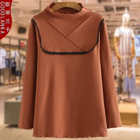 40-50岁妈妈装秋冬打底衫花边德绒上衣中年女士大码女长袖保暖衣图片