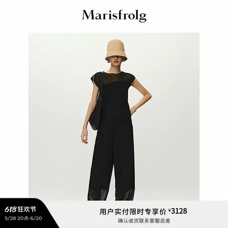 【轻密针织】Marisfrolg玛丝菲尔2025夏新款半透针织拼接灯笼裤子商品大图