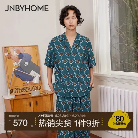 JNBYHOME江南布衣秋新品全棉府绸家居服几何印花长袖睡衣可外穿商品大图