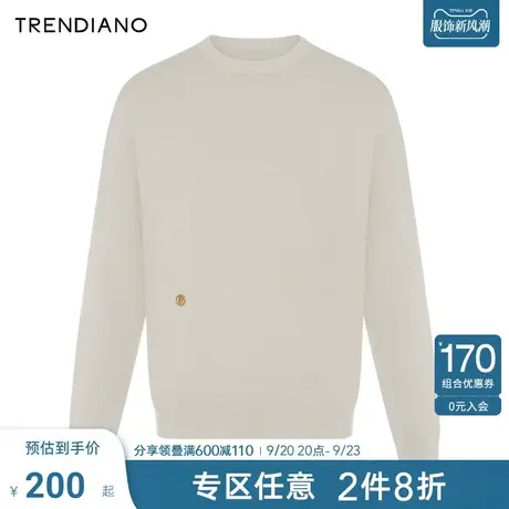 TRENDIANO官方金属小标绵羊毛圆领套头毛织衫毛衣男2023新款秋季商品大图