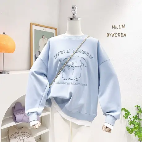 ins元气减龄学院风上衣2023春季新款韩国东大门假两件长袖卫衣图片