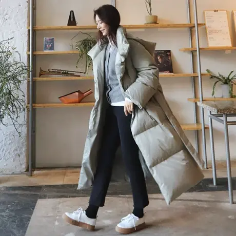 连帽系带棉衣女宽松bf面包服韩版加厚过膝中长款羽绒棉服大码棉袄图片