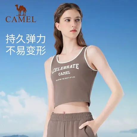 骆驼女装瑜伽背心2025春季新款拼色无袖打底修身百搭透气休闲上衣商品大图