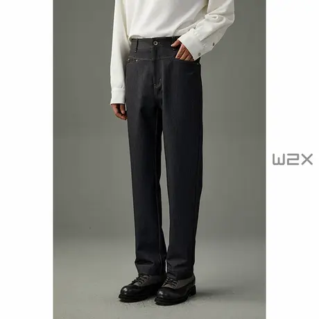 w2x2023新款秋冬季拉绒牛仔长裤男直筒宽松男裤子时尚百搭青年裤商品大图