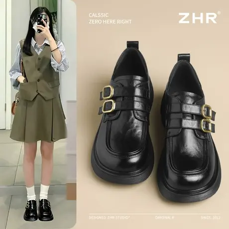 ZHR乐福鞋女2025秋季新款英伦风粗跟小皮鞋一脚蹬百搭轻便单鞋子商品大图