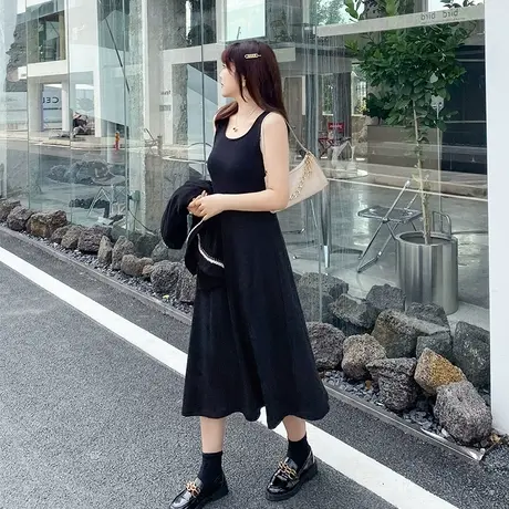 绮娑胖妹妹大码2023年秋季新款圆领显瘦百搭中长款针织打底连衣裙商品大图