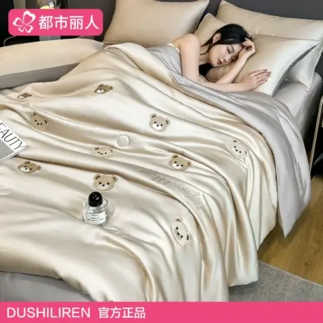 夏天凉感冰丝床上四件套2025新款水洗真丝床单被套三件套床品床笠商品大图
