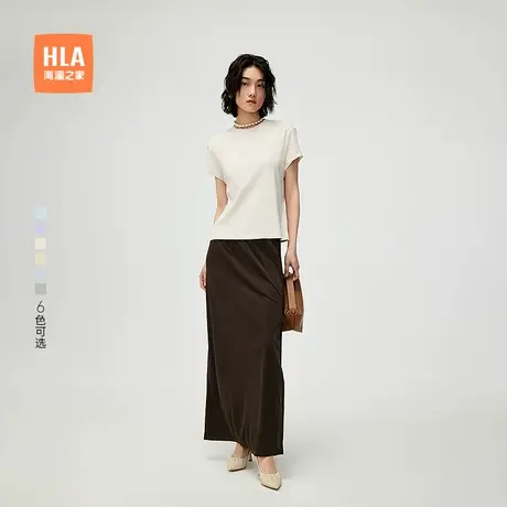 HLA/海澜之家纯色圆领直筒短袖T恤25夏季新简约柔软弹力上衣女装商品大图