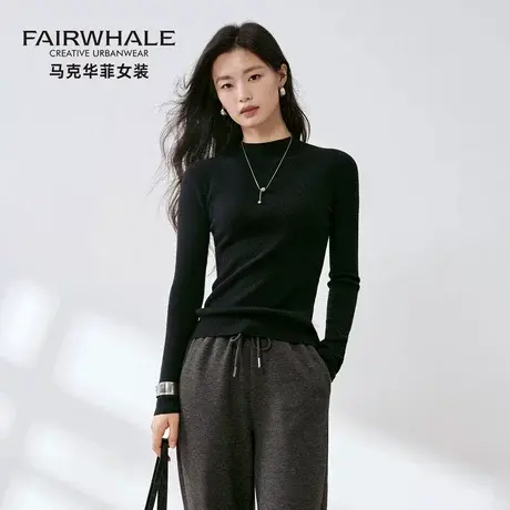 马克华菲无缝一体针织衫女秋冬新款半高领修身显瘦打底衫羊毛混纺图片