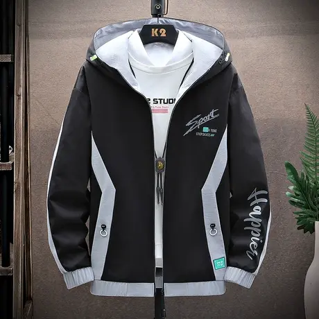 2023春秋新款工装外套男潮流韩版大童学生青少年连帽休闲百搭夹克图片