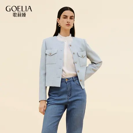 歌莉娅秋季新品珠片小香工装口袋短款外套1E8L6E350图片