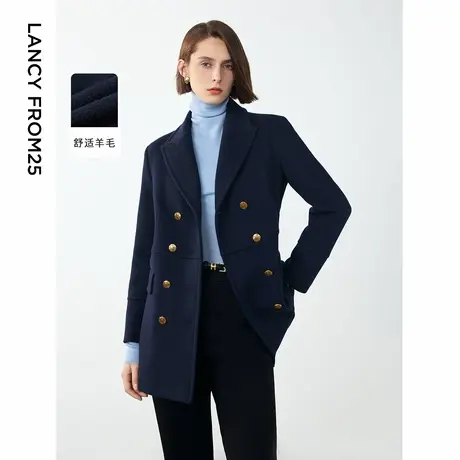 朗姿羊毛复古高级感气质大衣外套女2024年冬季新款西装领毛呢外套商品大图