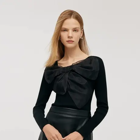 歌莉娅设计感小众上衣女秋装2024新款针织修身显瘦长袖1C9R5J220图片