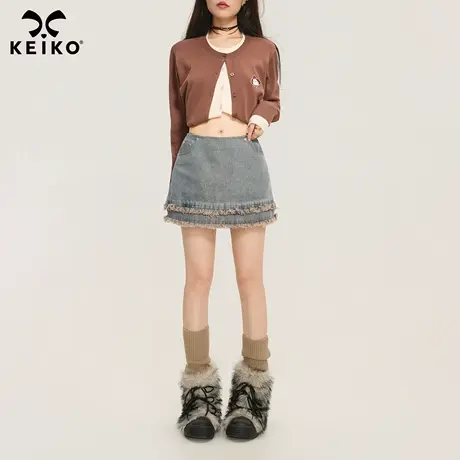 KEIKO 辣妹美式毛边牛仔半身裙25秋季废土风复古高腰A字包臀短裙图片