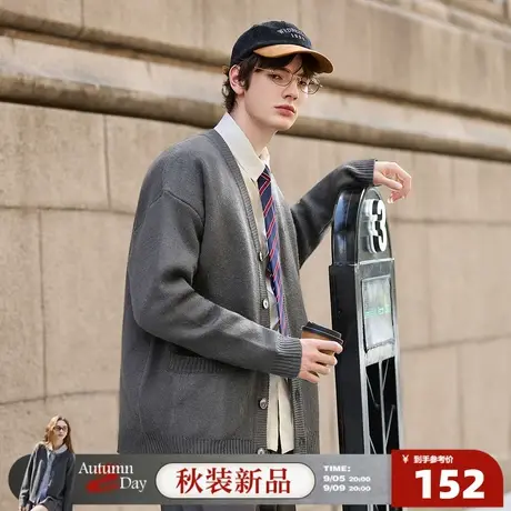 唐狮2025秋季毛衣外套男V领精致刺绣开衫毛线衫复古美式学院风商品大图