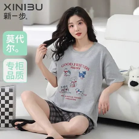 新一步莫代尔短袖短裤女款睡衣2025夏季新款卡通印花家居服两件套商品大图