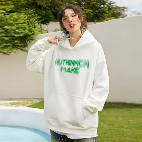 Nuthink欧美宽松字母潮牌直喷连帽卫衣冬季男情侣款潮流外套帽衫商品大图