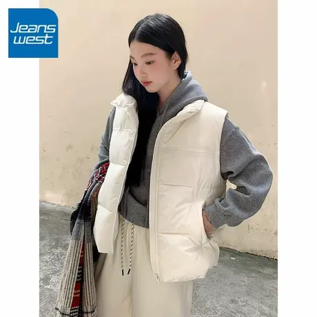 KV真维斯白色韩系穿搭女短款加厚马甲外套女秋冬学院风外穿棉马夹商品大图