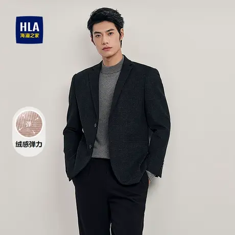 HLA/海澜之家绒感弹力休闲西服2025秋冬新胸针点缀格纹西装外套男商品大图