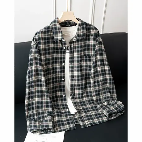 唐狮春秋季男款长袖衬衫格纹设计感超酷痞帅美式复古风衬衣TUTA图片