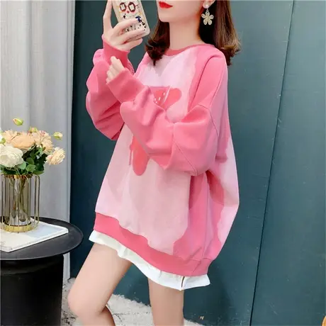 假两件圆领卫衣女2023年春季新款渐变卡通减龄印花设计感上衣外套商品大图