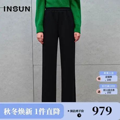 恩裳2023冬款新款羊毛针织复合棉质绒感加绒松紧腰阔腿裤商品大图