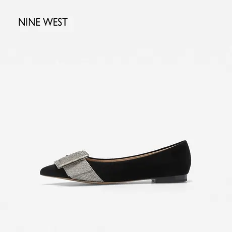 Nine West/玖熙奢雅钻扣法式晚风单鞋平底鞋女气质秋新款反绒浅口商品大图