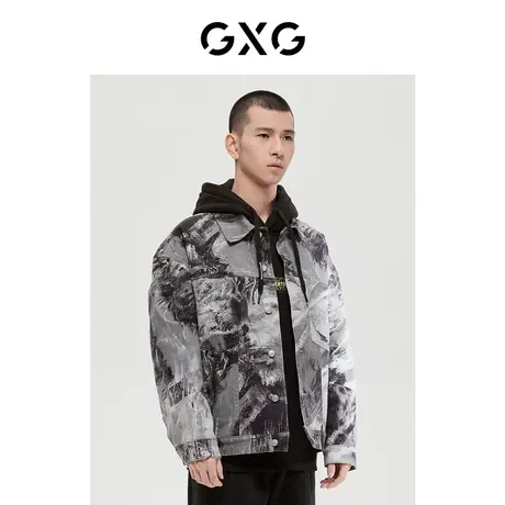 GXG男装 商场同款自然纹理系列花色牛仔夹克外套 2022年冬季新品商品大图