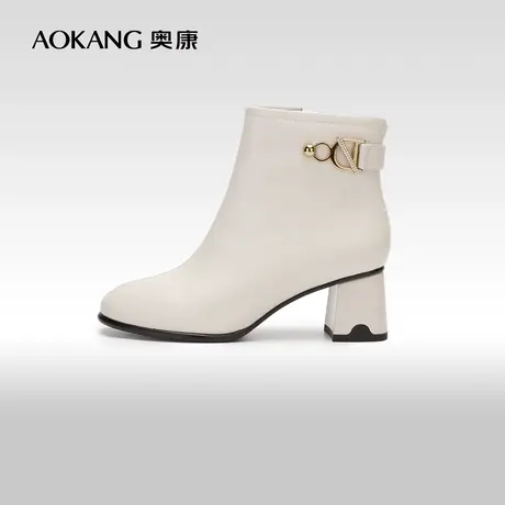 【门店发货】奥康女鞋 冬季新款真皮舒适粗高跟气质女士时尚时装商品大图