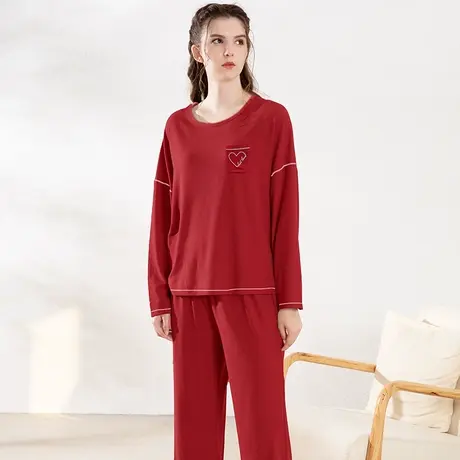 绮瑞睡衣女春秋长袖莫代尔棉时尚休闲女青年大码秋款家居服套装商品大图
