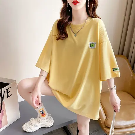 华夫格短袖t恤女夏季韩版宽松大码女装中长款下衣失踪ins上衣服潮商品大图